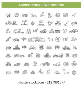 Máquinas agrícolas e iconos vectores conjunto