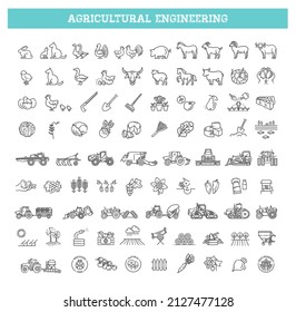 Agricultural and farming machines vector icons set. seeding