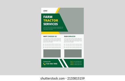 Agricultural And Farming Service Flyer Template. Organic Farm Services Flyer Leaflet Design. Cover, A4 Size, Farm Service Flyer, Poster, Print Ready