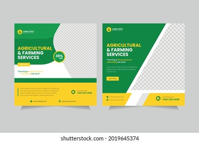 Agricultural and Farming Services social media banner template design or organic farm square flyer.