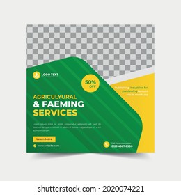 Agricultural and Farming Services social media banner template design or organic farm square flyer.