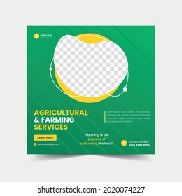 Agricultural and Farming Services social media banner template design or organic farm square flyer.