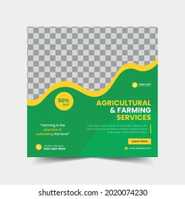 Agricultural and Farming Services social media banner template design or organic farm square flyer.