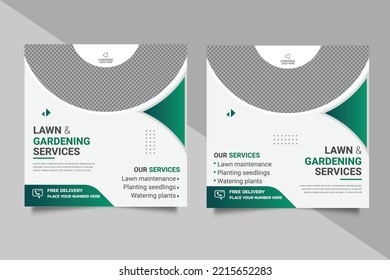 Agricultural and farming services social media post or  web banner  lawn gardening template design