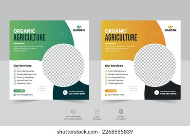 Agricultural and farming services social media post or web banner template design