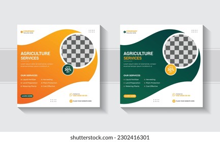 Agricultural and farming services social media post or web banner template design. Agro farm services social media banner template design. agriculture farming flyer or Organic farming banner..eps