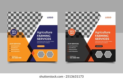 Agricultural and farming services social media banner template design. vector illustration.