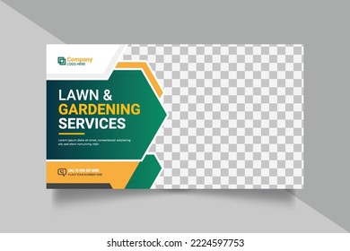 Agricultural and farming services web banner or social media post lawn gardening template design