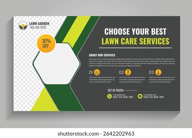 Agricultural and farming services web banner or social media post lawn gardening, video thumbnail design