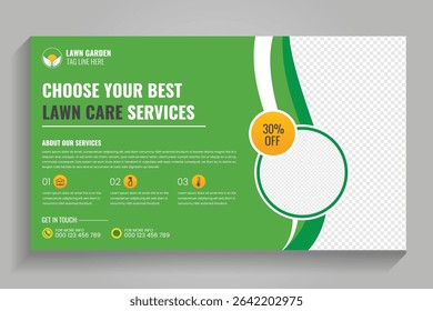 Agricultural and farming services web banner or social media post lawn gardening, video thumbnail design