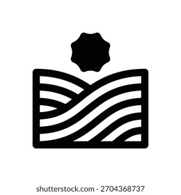 Campo agrícola. Icono de Vector de trazo delineado con detalles rellenos de negro.