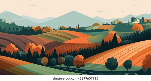 Agricultural Fields Landscape Vector Illustration   Design for Farming Company with Crops  Cultivated Land   Template for Banner  Layout  Flyer  Brochure   Web