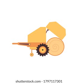 Agricultural haymaking machinery icon, flat vector illustration isolated on white background. Plant growing and livestock industry equipment or machine.