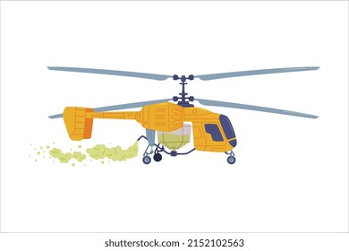 Agricultural Helicopter or Rotorcraft with Propeller for Aerial Application of Pesticides Vector Illustration