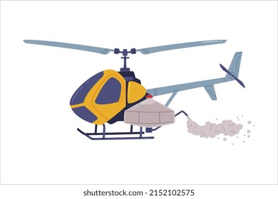 Agricultural Helicopter or Rotorcraft with Propeller for Aerial Application of Pesticides Vector Illustration