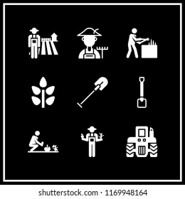 agricultural icon. 9 agricultural vector set. shovel, farmer, wheat and tractor icons for web and design about agricultural theme
