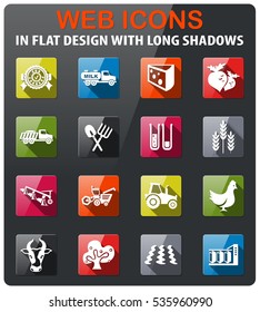 agricultural icon set in flat design with long shadow