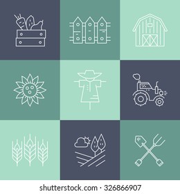 Agricultural icons with different farming and eco product harvesting design elements. Perfect clean vector.
