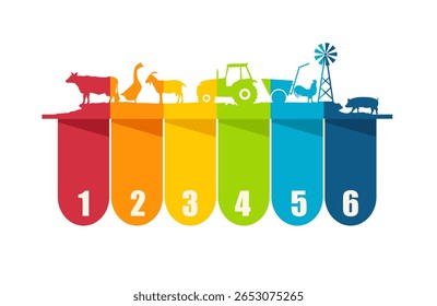 Agricultural icons with five features or option of project to select. Minimal infographic illustration for business information visualization. Eco products.