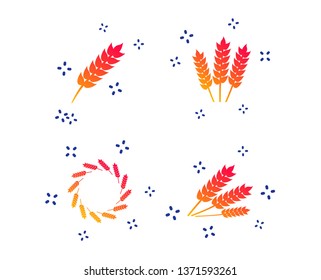 Agricultural icons. Gluten free or No gluten signs. Wreath of Wheat corn symbol. Random dynamic shapes. Gradient gluten icon. Vector