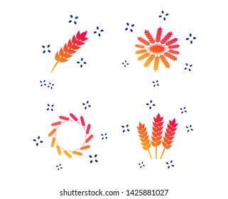 Agricultural icons. Gluten free or No gluten signs. Wreath of Wheat corn symbol. Random dynamic shapes. Gradient agriculture icon. Vector