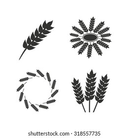 Agricultural icons. Gluten free or No gluten signs. Wreath of Wheat corn symbol. Flat icons on white. Vector