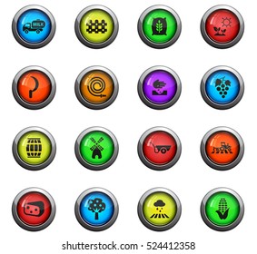 agricultural icons on color round glass buttons for your design