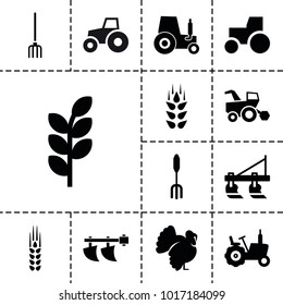 Agricultural icons. set of 13 editable filled agricultural icons such as wheat, tractor, turkey