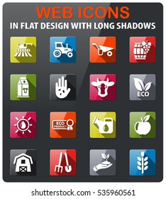 agricultural icons set in flat design with long shadow