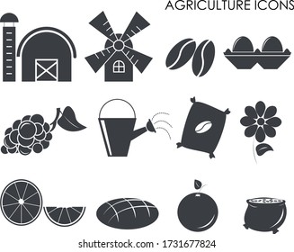 Agricultural icons in a solid style. Farm fields sign