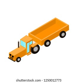 Agricultural industrial machine, isometric orange farm tractor, vector, illustration, eps file