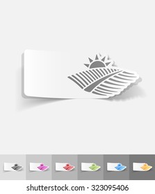 agricultural landscape paper sticker with shadow. Vector illustration