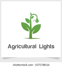 Agricultural lights logo concept, leaf and lamp logo design 