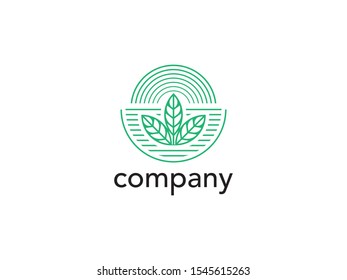 agricultural logos with symbolic elements of fields of leaves and sky. editable and easy to custom