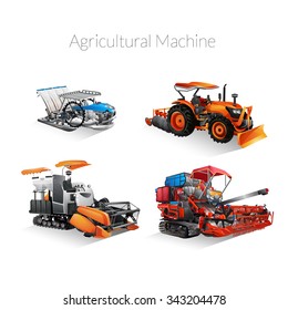 Agricultural machine vector illustration, tractor, white background