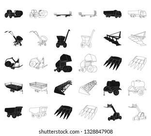 Agricultural machinery black,outline icons in set collection for design. Equipment and device vector symbol stock web illustration.