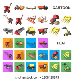 Agricultural machinery cartoon icons in set collection for design. Equipment and device vector symbol stock web illustration.