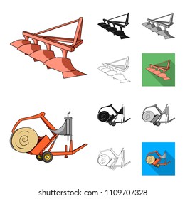 Agricultural machinery cartoon,black,flat,monochrome,outline icons in set collection for design. Equipment and device vector symbol stock web illustration.