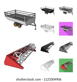 Agricultural machinery cartoon,black,flat,monochrome,outline icons in set collection for design. Equipment and device vector symbol stock web illustration.