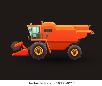 Agricultural machinery. Combine harvester isolated vector illustration on dark background.