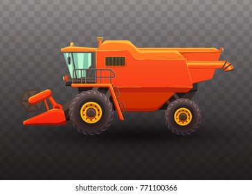 Agricultural machinery. Combine harvester isolated vector illustration on transparent background.