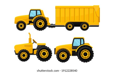 Agricultural Machinery with Farm Truck Used in Harvesting Vector Set