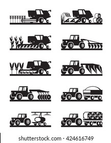 Agricultural machinery in the field - vector illustration