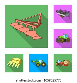 Agricultural machinery flat icons in set collection for design. Equipment and device vector symbol stock web illustration.