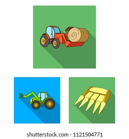 Agricultural machinery flat icons in set collection for design. Equipment and device vector symbol stock web illustration.