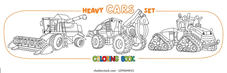 Agricultural machinery funny cars coloring book set