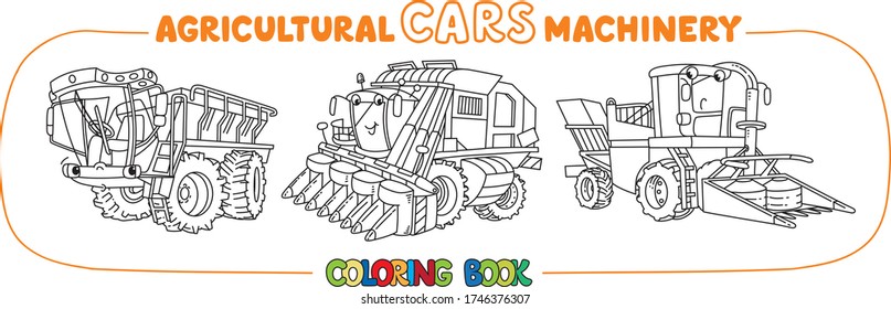 Agricultural machinery funny cars coloring book set