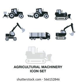 agricultural machinery icons Set 2 black and gray color flat desing