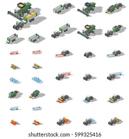 Agricultural Machinery Isometric Icon Set Vector Graphic Illustration