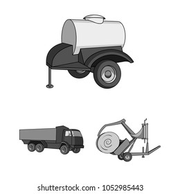 Agricultural machinery monochrome icons in set collection for design. Equipment and device vector symbol stock web illustration.